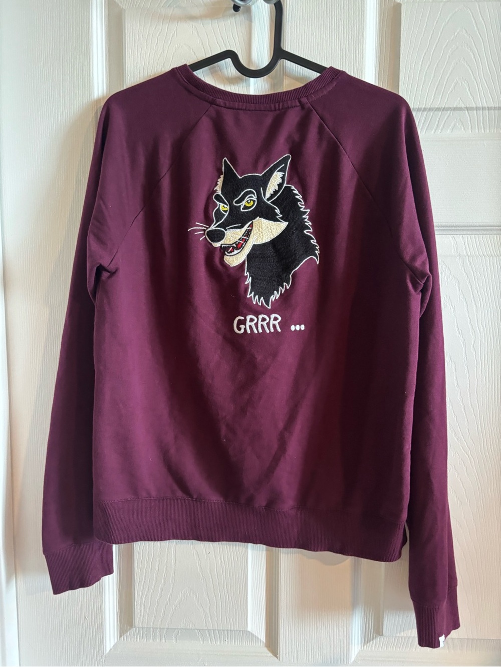 THE UPSIDE Burgundy crew neck Embroidered Wolf on back